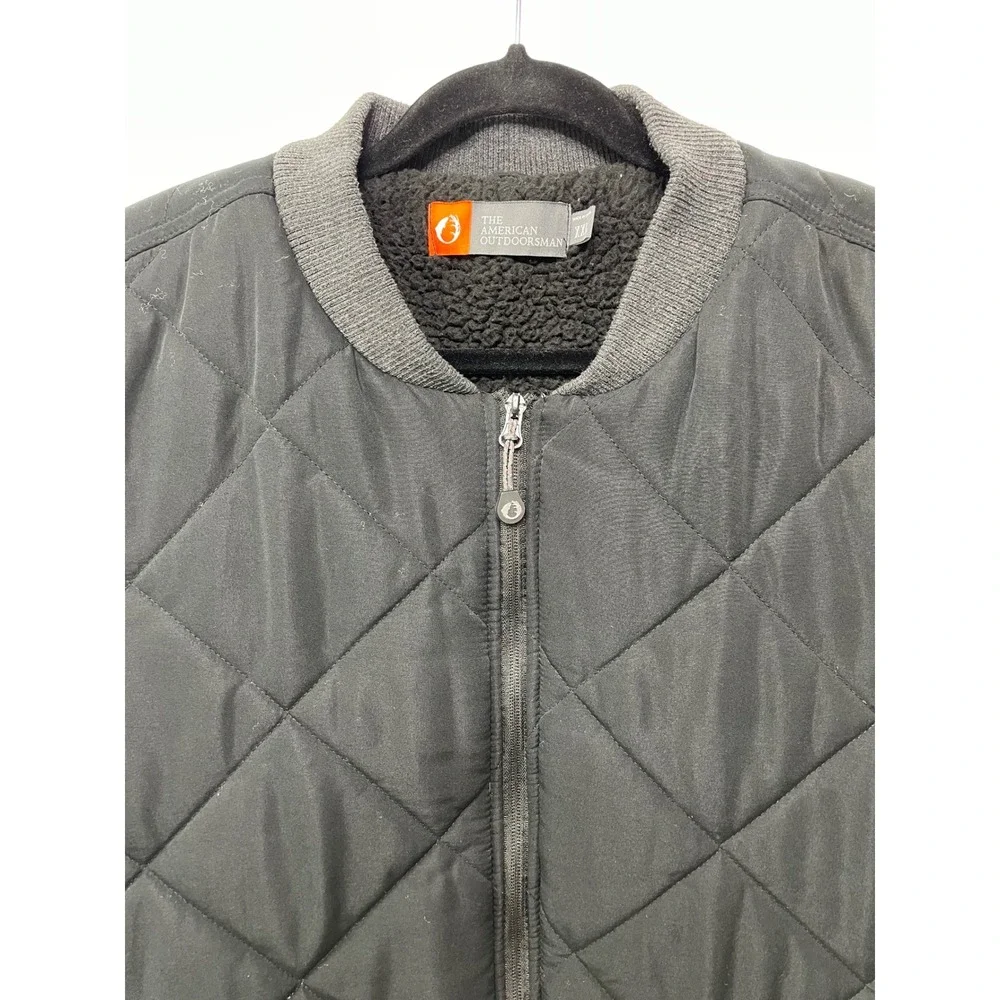 Men American‎ Outdoorsman XXL Black Quilted Vest Fleece Lined Pockets Trail Gorp